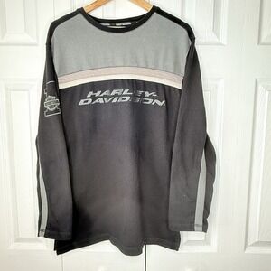 Vtg Harley Davidson Sweatshirt Mens Large Black Grey Colorblock Pullover Heavy